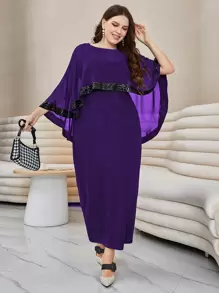 Modelyn Đầm Maxi Dài Cho Nữ Có Viền Chia Đính Kim Sa Lấp Lánh Tương Phản Plus - Màu tím  Violet - Xem 1