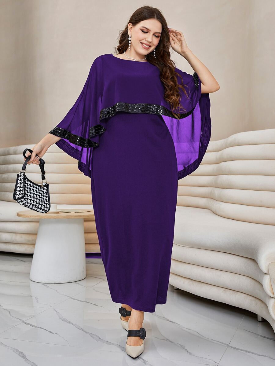 Modelyn Đầm Maxi Dài Cho Nữ Có Viền Chia Đính Kim Sa Lấp Lánh Tương Phản Plus - Màu tím  Violet - Xem 1