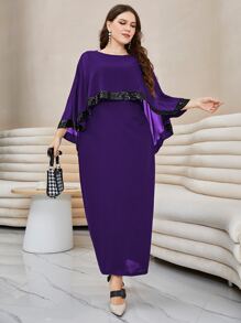 Modelyn Đầm Maxi Dài Cho Nữ Có Viền Chia Đính Kim Sa Lấp Lánh Tương Phản Plus - Màu tím  Violet - Xem 3