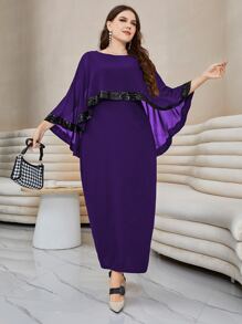 Modelyn Đầm Maxi Dài Cho Nữ Có Viền Chia Đính Kim Sa Lấp Lánh Tương Phản Plus - Màu tím  Violet - Xem 4