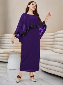 Modelyn Đầm Maxi Dài Cho Nữ Có Viền Chia Đính Kim Sa Lấp Lánh Tương Phản Plus - Màu tím  Violet - Xem 5