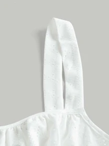 SHEIN x Marika Sila SHEIN MOD Eyelet Embroidery Lace-Up Ruched Bust White Cami Top