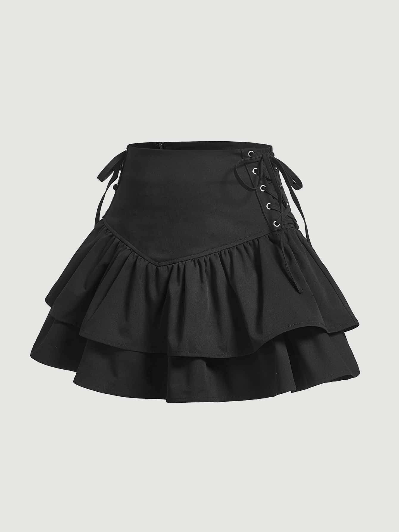 SHEIN MOD Lace Up Side Ruffle Hem Skirt | SHEIN USA