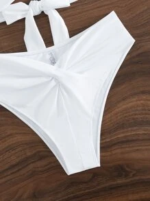 Swim Mod Summer Beach Wrap Halter Push Up Bikini Set - White - View 6