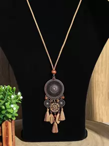 EMERY ROSE Leaf & Tassel Pendant Necklace - Multicolor - View 1