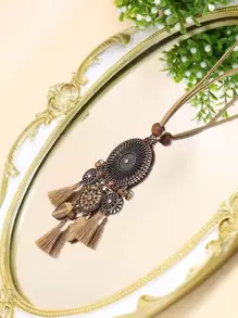 EMERY ROSE Leaf & Tassel Pendant Necklace - Multicolor - View 3