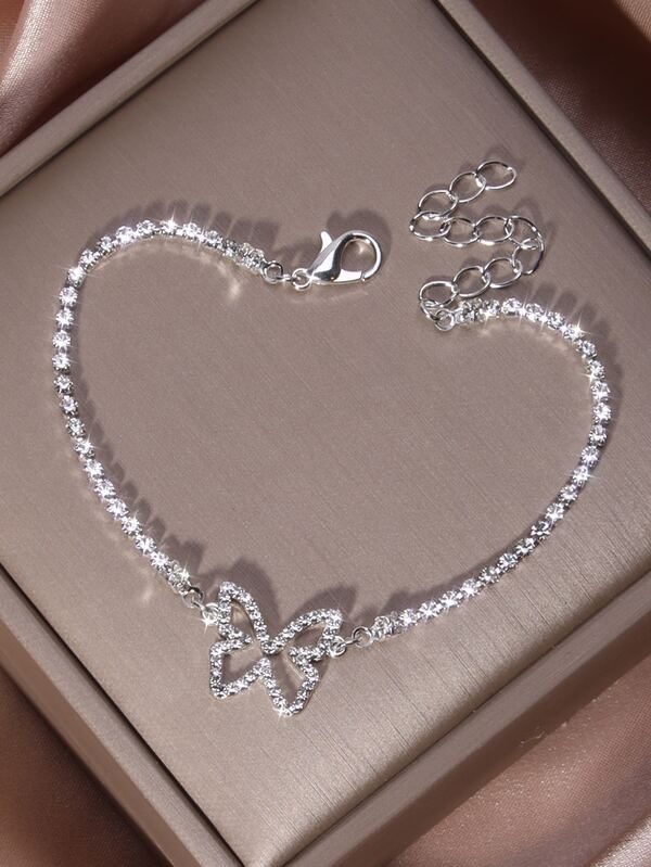Valentines Day Theme Bracelet Hollow Heart Full Of Shiny Rhinestones