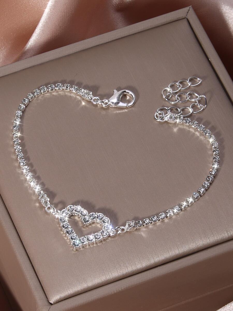 Valentines Day Theme Bracelet Hollow Heart Full Of Shiny Rhinestones