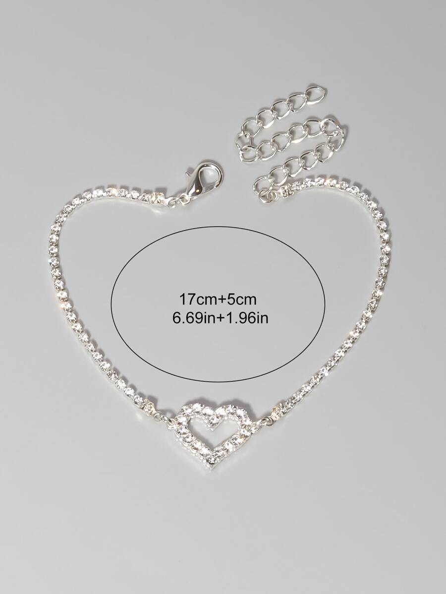Valentines Day Theme Bracelet Hollow Heart Full Of Shiny Rhinestones