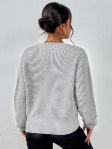 SHEIN Essnce Drop Shoulder Twist Hem Jumper - Grey - View 2