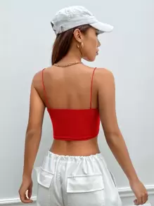 Muchica Áo hai dây Gân đan màu trơn Giải trí - Màu Đỏ Sâu - Xem 2