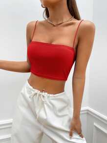 Muchica Áo hai dây Gân đan màu trơn Giải trí - Màu Đỏ Sâu - Xem 3