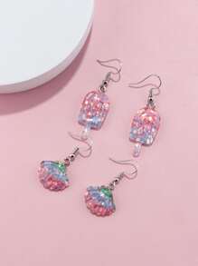 2對女孩冰棒和貝殼耳墜 - 彩色 - 查看 1
