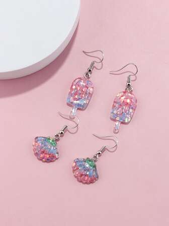 2對女孩冰棒和貝殼耳墜