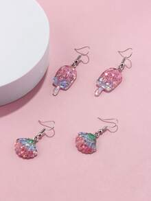 2對女孩冰棒和貝殼耳墜 - 彩色 - 查看 4