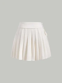 SHEIN MOD Solid Pleated Skirt - Beige - View 5