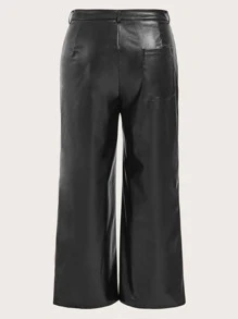 SHEIN EZwear 大碼高腰PU皮革闊腿褲 - 黑色 - 查看 2