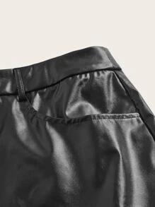 SHEIN EZwear 大碼高腰PU皮革闊腿褲 - 黑色 - 查看 3