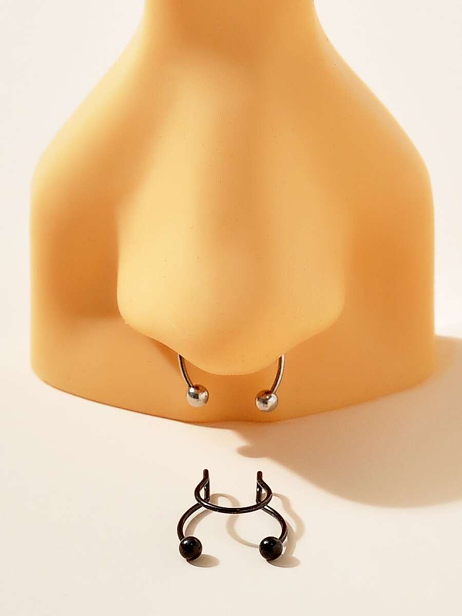 2入組組簡單不銹鋼人造鼻釘和箍環適合夜總會派對、節日、生日禮物