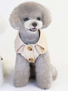 欧美款宠物夹克，狗狗风衣，宠物衣服，狗狗外套，英式长袍，猫咪服饰，欧式风衣，动物装 - 米色 - 查看 5