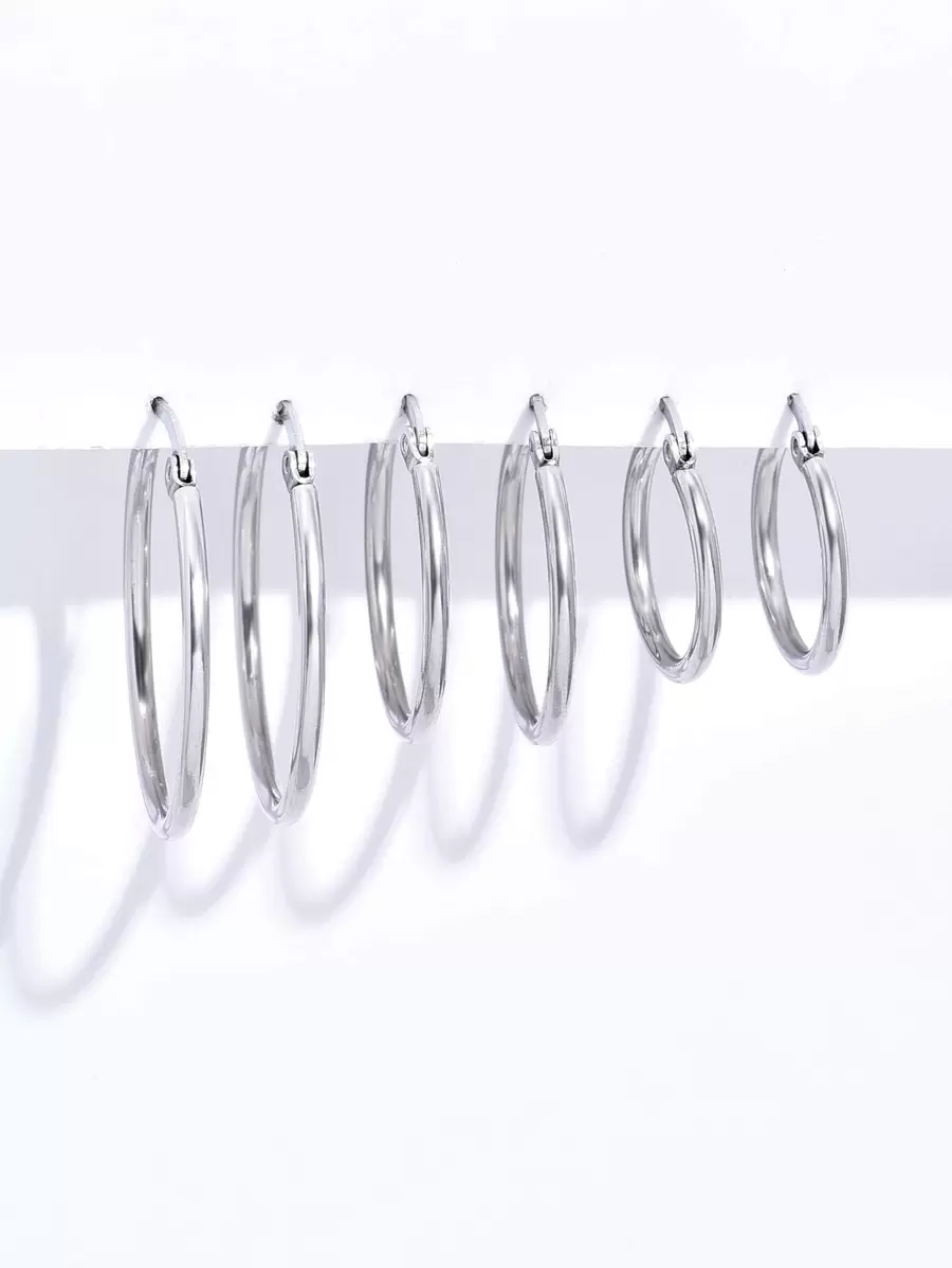3pairs/set Minimalist Hoop Earrings, Stainless Steel Jewelry