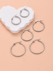 3pairs/set Minimalist Hoop Earrings, Stainless Steel Jewelry