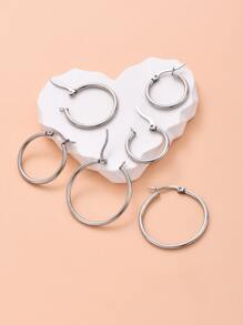 3pairs/set Minimalist Hoop Earrings, Stainless Steel Jewelry