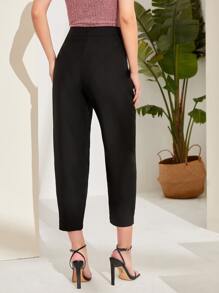 Mulvari 高腰褶皺九分長褲 - 黑色 - 查看 2