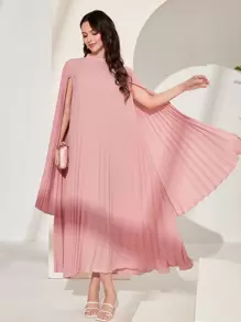 Mulvari Stand Collar Cloak Sleeve Long Sleeve Dress