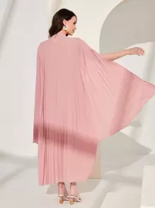 Mulvari Stand Collar Cloak Sleeve Long Sleeve Dress