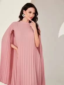 Mulvari Stand Collar Cloak Sleeve Long Sleeve Dress