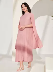 Mulvari Stand Collar Cloak Sleeve Long Sleeve Dress