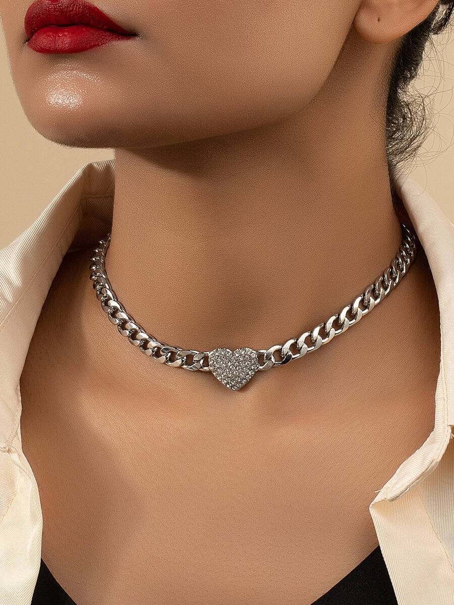 Dây chuyền chuỗi trang trí hình trái tim đính đá Rhinestone Valentine, Mẹ, Mẹ, Ngày của Mẹ, Quà tặng - Bạc - Xem 1