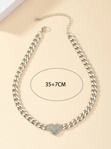 Dây chuyền chuỗi trang trí hình trái tim đính đá Rhinestone Valentine, Mẹ, Mẹ, Ngày của Mẹ, Quà tặng - Bạc - Xem 4