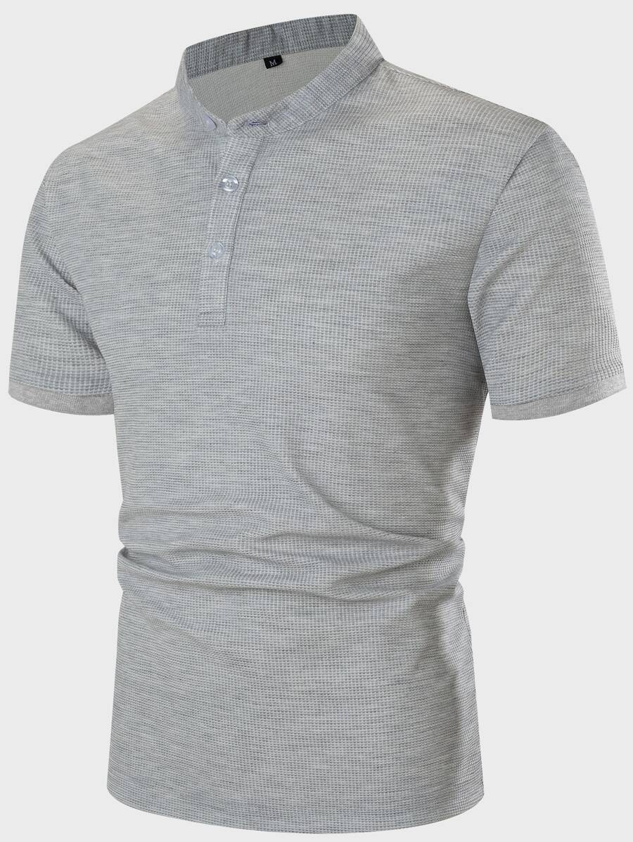 Manfinity Men Stand Collar Half Button Polo Shirt - Grey - View 1