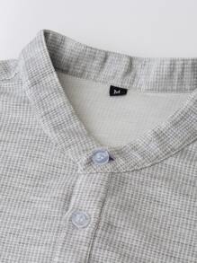 Manfinity Men Stand Collar Half Button Polo Shirt - Grey - View 3