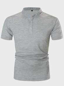 Manfinity Men Stand Collar Half Button Polo Shirt - Grey - View 4