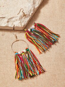 SHEIN VCAY 人造珍珠裝飾流蘇耳墜 - 彩色 - 查看 1