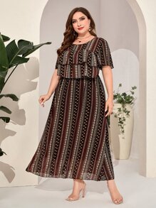 Mulvari Plus Ditsy Floral Print Ruffle Trim Dress - Multicolor - View 1