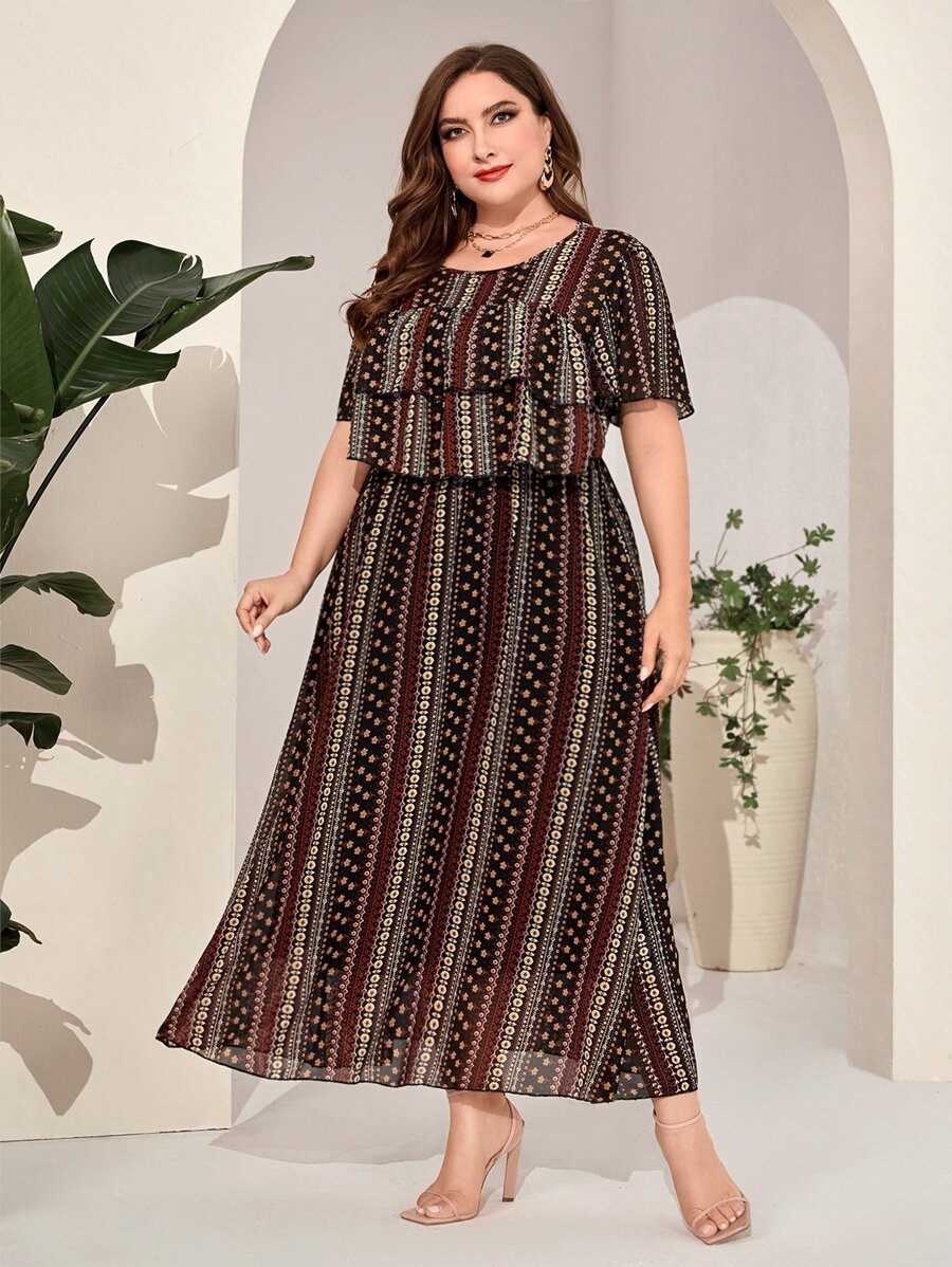 Mulvari Plus Ditsy Floral Print Ruffle Trim Dress - Multicolor - View 1