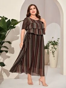 Mulvari Plus Ditsy Floral Print Ruffle Trim Dress - Multicolor - View 4