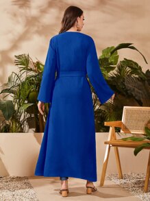 Al Najma Plants Embroidery Taped Abaya - Royal Blue - View 2