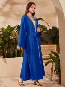 Al Najma Plants Embroidery Taped Abaya - Royal Blue - View 4