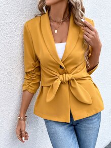 Chiquease Shawl Collar Tie Front Blazer - Yellow - View 5