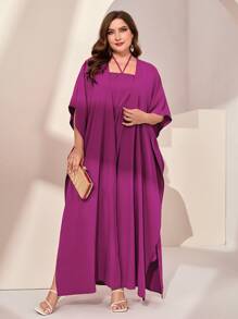 Mulvari Bộ thời trang Plus Size Chia Buộc lại màu trơn Boho - Màu tím - Xem 1