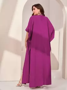 Mulvari Bộ thời trang Plus Size Chia Buộc lại màu trơn Boho - Màu tím - Xem 2