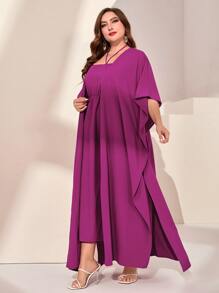 Mulvari Bộ thời trang Plus Size Chia Buộc lại màu trơn Boho - Màu tím - Xem 3
