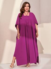 Mulvari Bộ thời trang Plus Size Chia Buộc lại màu trơn Boho - Màu tím - Xem 4