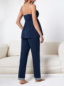 孕婦拼接邊紐扣開襟睡衣套裝