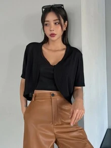 DAZY Nữ Cardigans Gân đan màu trơn Giải trí - màu đen - Xem 4